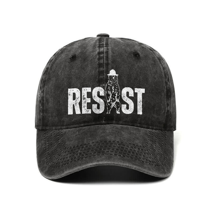 Resist Bear Print Washed Denim Adjustable Baseball Cap