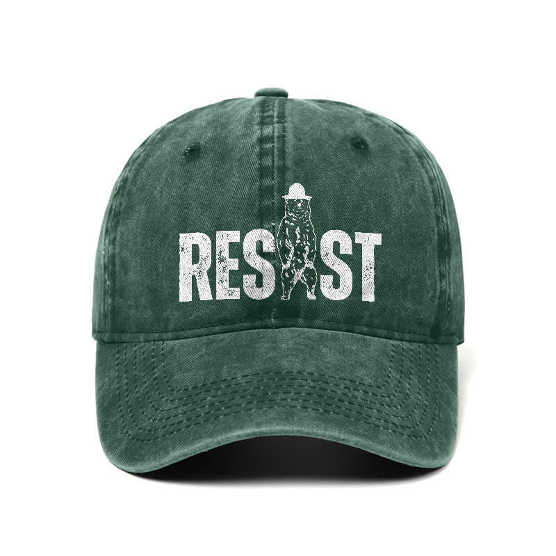 Resist Bear Print Washed Denim Adjustable Baseball Cap