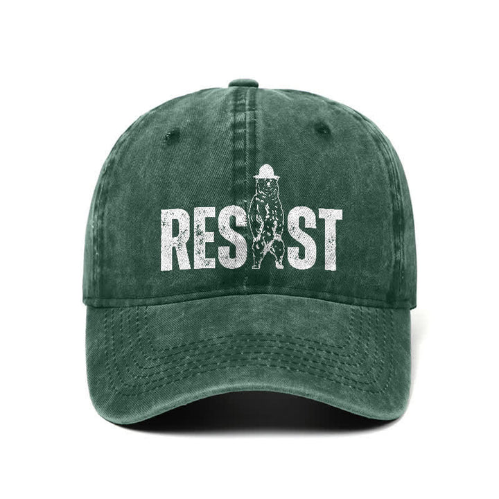 Resist Bear Print Washed Denim Adjustable Baseball Cap
