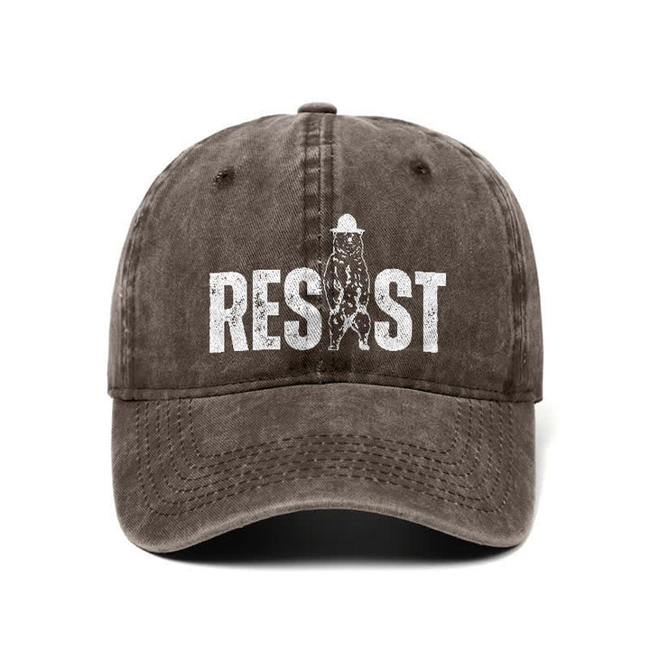 Resist Bear Print Washed Denim Adjustable Baseball Cap