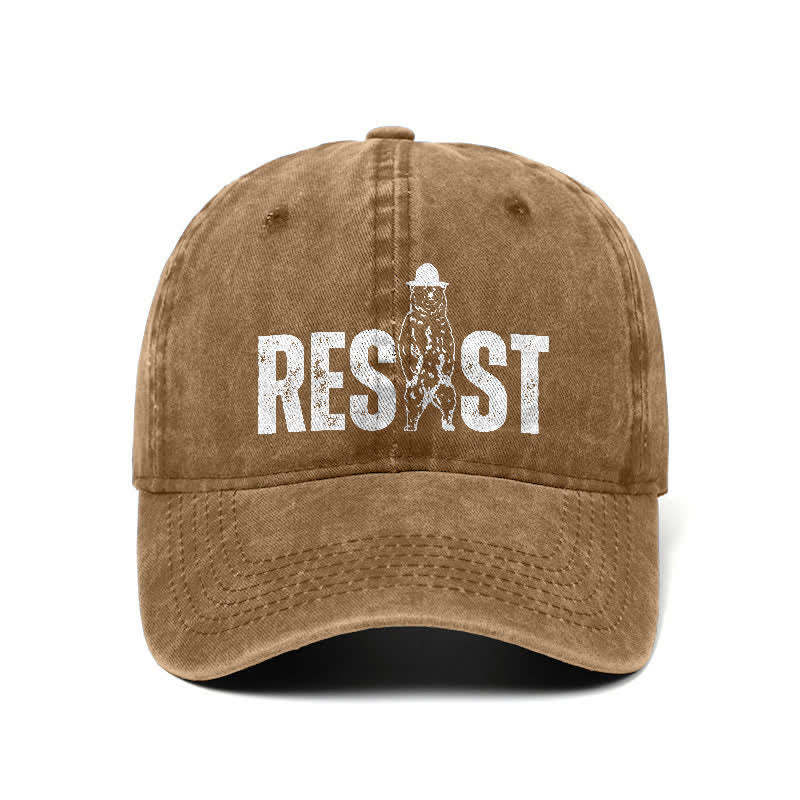 Resist Bear Print Washed Denim Adjustable Baseball Cap