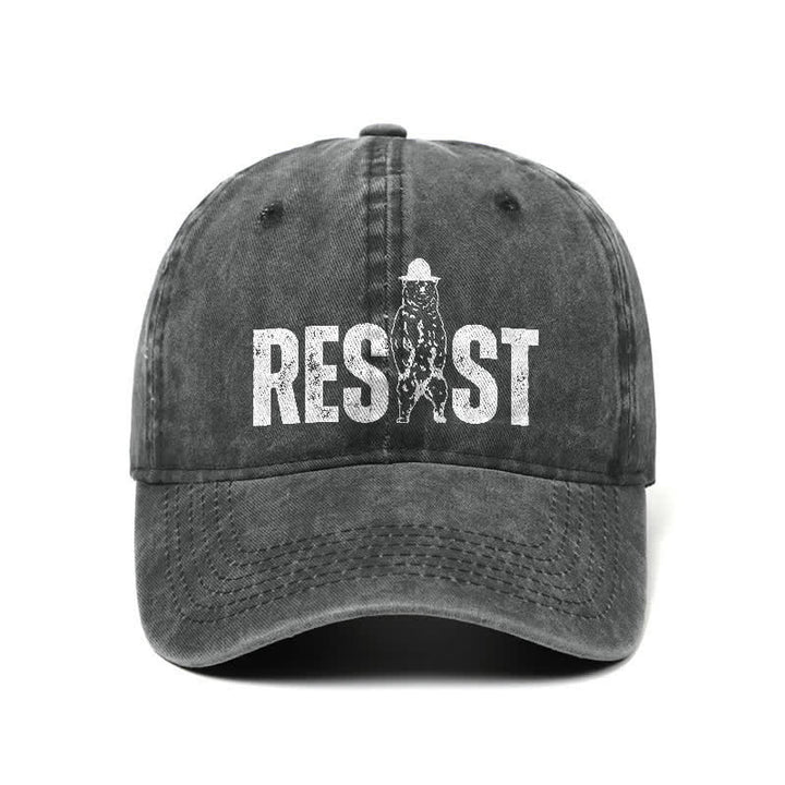 Resist Bear Print Washed Denim Adjustable Baseball Cap