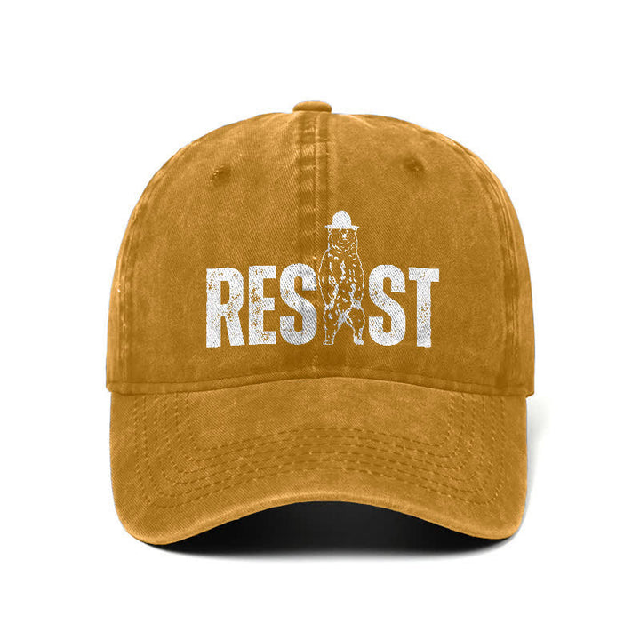 Resist Bear Print Washed Denim Adjustable Baseball Cap