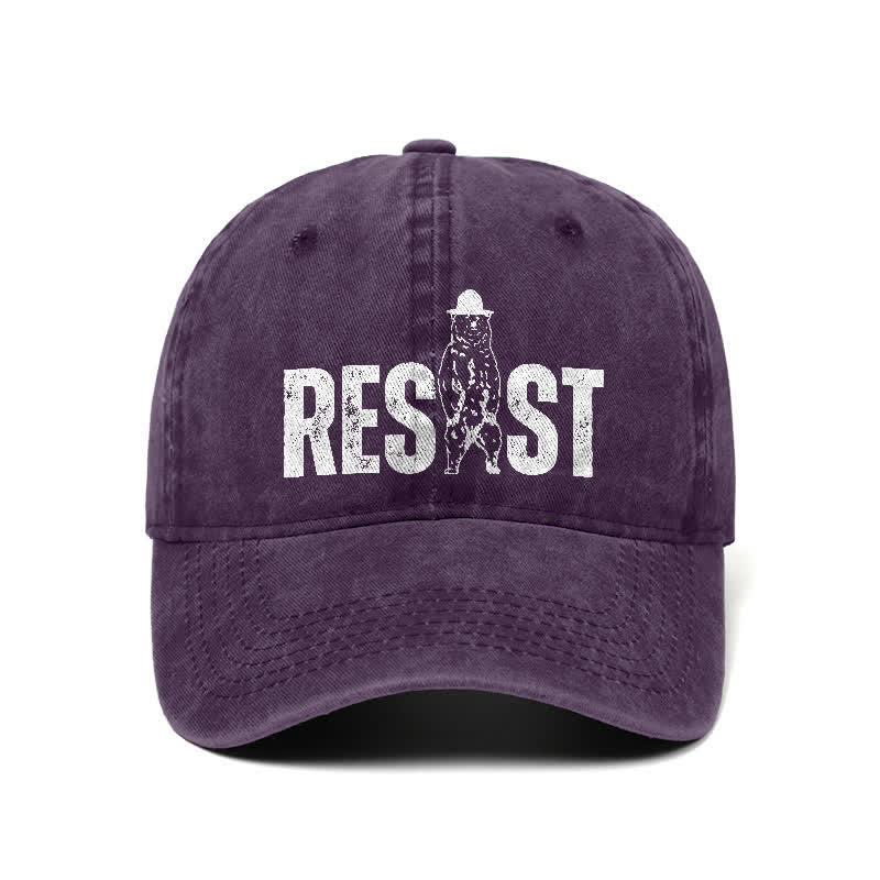 Resist Bear Print Washed Denim Adjustable Baseball Cap