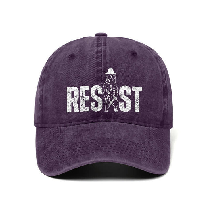 Resist Bear Print Washed Denim Adjustable Baseball Cap