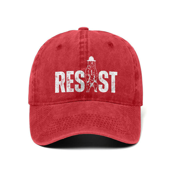 Resist Bear Print Washed Denim Adjustable Baseball Cap