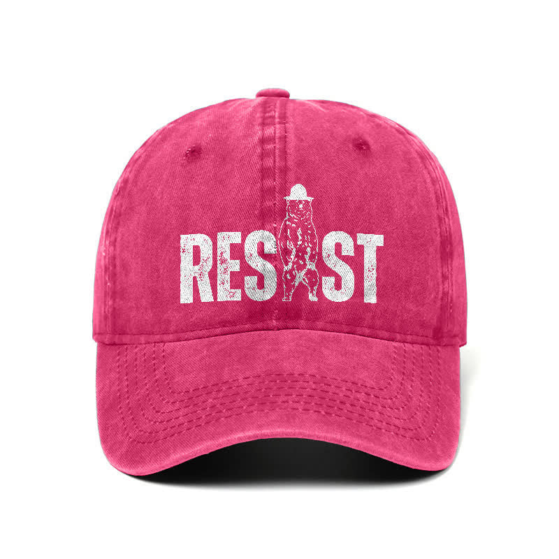 Resist Bear Print Washed Denim Adjustable Baseball Cap