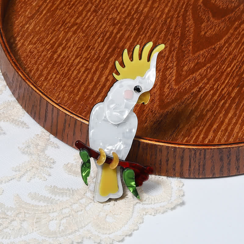 White Parrot Bird Handmade Acrylic Brooch - image 4