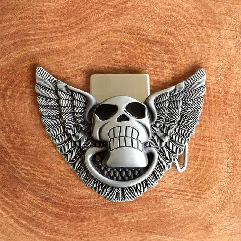 Men's DIY Skull Angel Wings Leather Belt with Hidden Lighter