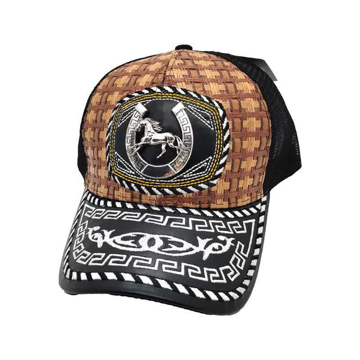 Brown Weave 3d Metal Pattern Mexican Ethnic Mesh Truck Hat (Pre-Sale) - Horseshoe - M (22"-22 7/8") - image 3