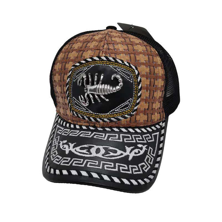 Brown Weave 3d Metal Pattern Mexican Ethnic Mesh Truck Hat (Pre-Sale) - Scorpion - M (22"-22 7/8") - image 6
