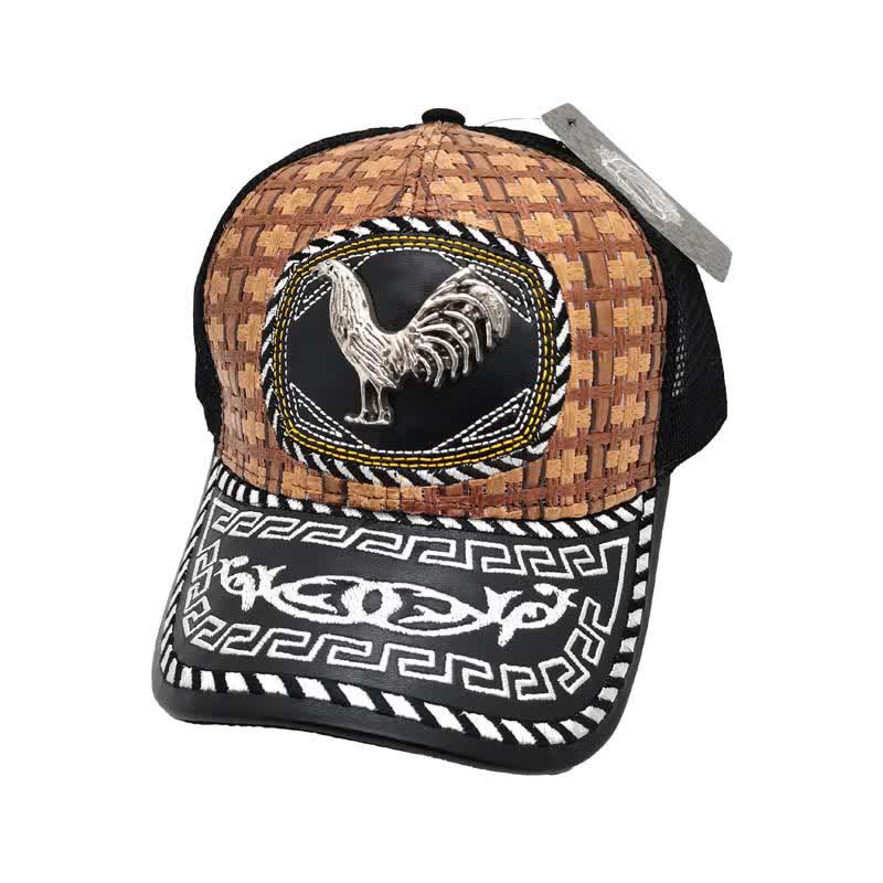 Brown Weave 3d Metal Pattern Mexican Ethnic Mesh Truck Hat (Pre-Sale) - Rooster - M (22"-22 7/8") - image 4