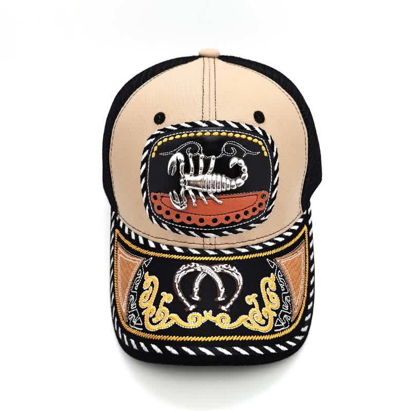 Beige Embroidery 3d Metal Decor Mexican Ethnic Mesh Truck Hat (Pre-Sale) - Scorpion - Adjustable (22"-23 5/8") - image 10