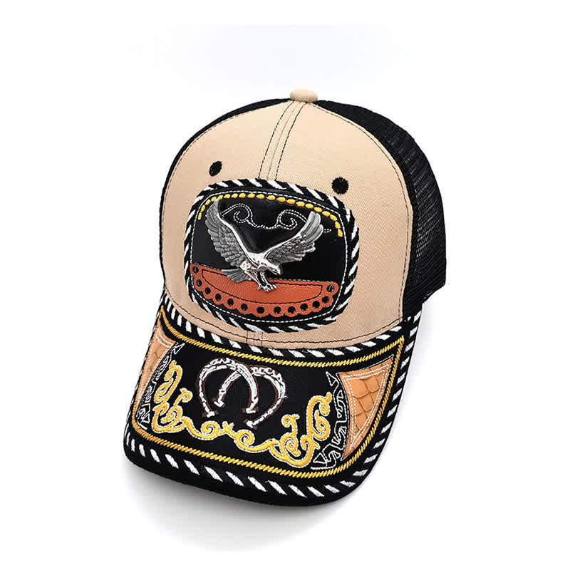 Beige Embroidery 3d Metal Decor Mexican Ethnic Mesh Truck Hat (Pre-Sale) - Eagle - Adjustable (22"-23 5/8") - image 6