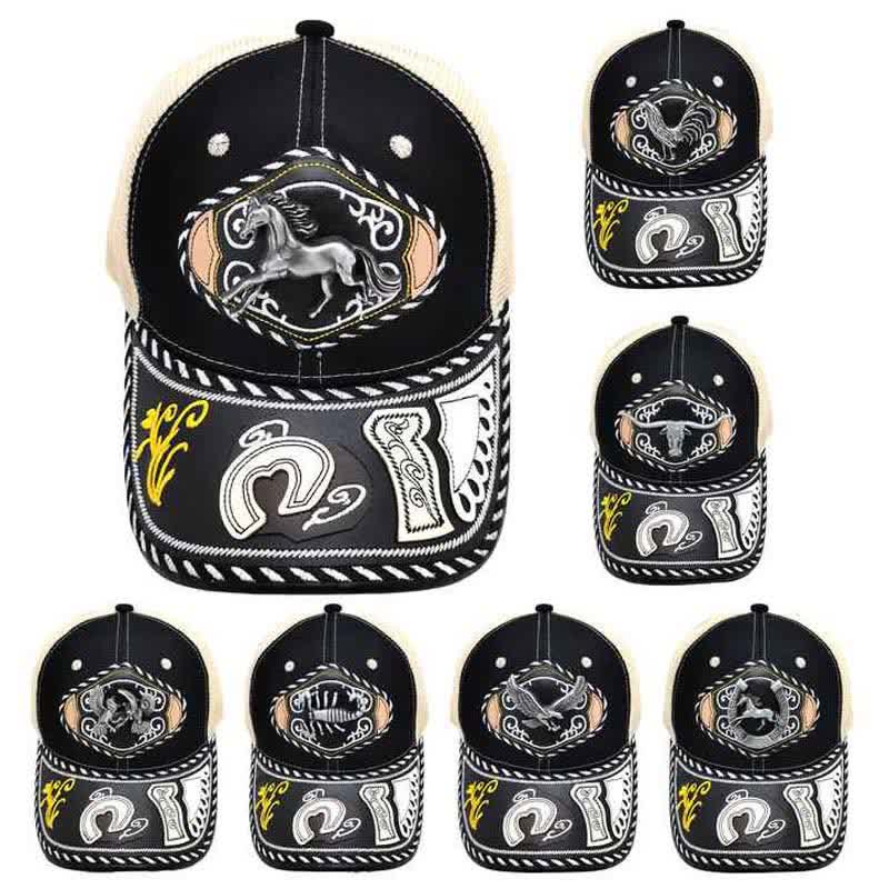 Black 3d Metal Decor Ethnic Mexican Beige Mesh Truck Hat (Pre-Sale) - image 2