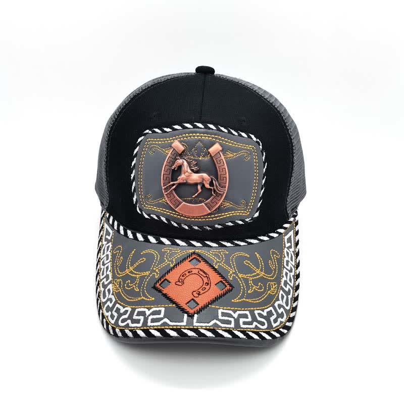 Copper Color 3d Metal Decor Ethnic Mexican Gray Mesh Truck Hat (Pre-Sale) - image 2