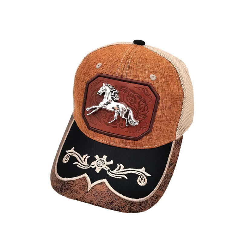Silver 3d Metal Horse Decor Westerm Embroidery Mesh Truck Hat (Pre-Sale) - Khaki - M (22"-22 7/8") - image 1
