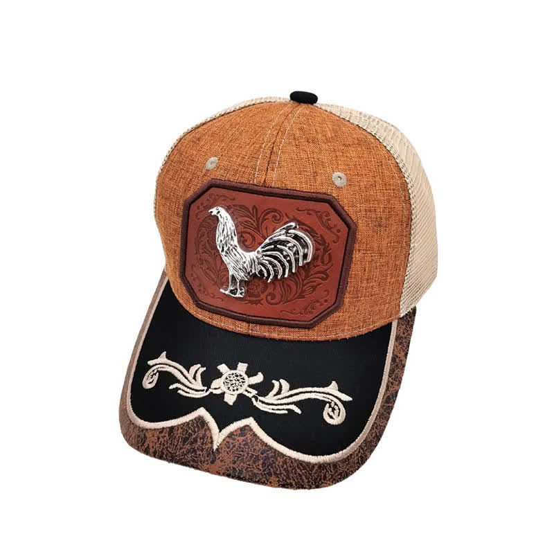 Silver 3d Metal Rooster Decor Westerm Embroidery Mesh Truck Hat (Pre-Sale) - Khaki - M (22"-22 7/8") - image 1