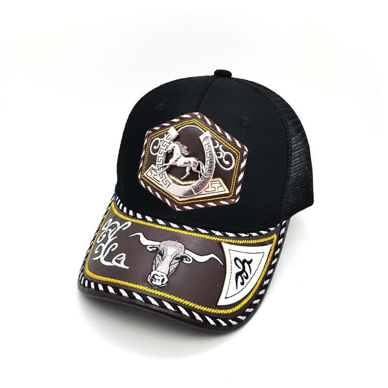 Silver 3d Metal Decor Westerm Embroidery Black Mesh Truck Hat (Pre-Sale) - Horseshoe - Adjustable (About 22"-23 5/8") - image 1