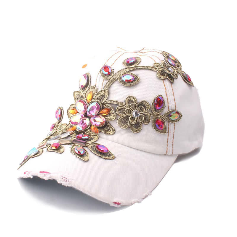 Sequin Flower Crystal Embroidery Floral Adjustable Baseball Cap - White - Adjustable (About 21 5/8"-22 7/8") - image 9