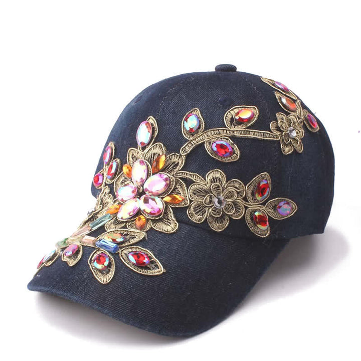 Sequin Flower Crystal Embroidery Floral Adjustable Baseball Cap - Black - Adjustable (About 21 5/8"-22 7/8") - image 7