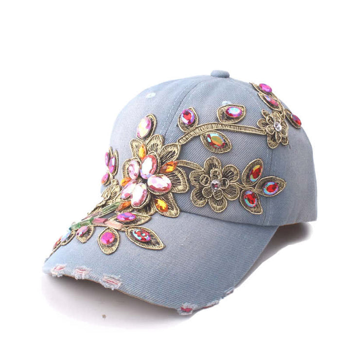 Sequin Flower Crystal Embroidery Floral Adjustable Baseball Cap - Light Blue - Adjustable (About 21 5/8"-22 7/8") - image 2