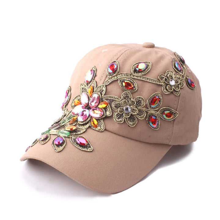 Sequin Flower Crystal Embroidery Floral Adjustable Baseball Cap - Khaki - Adjustable (About 21 5/8"-22 7/8") - image 5