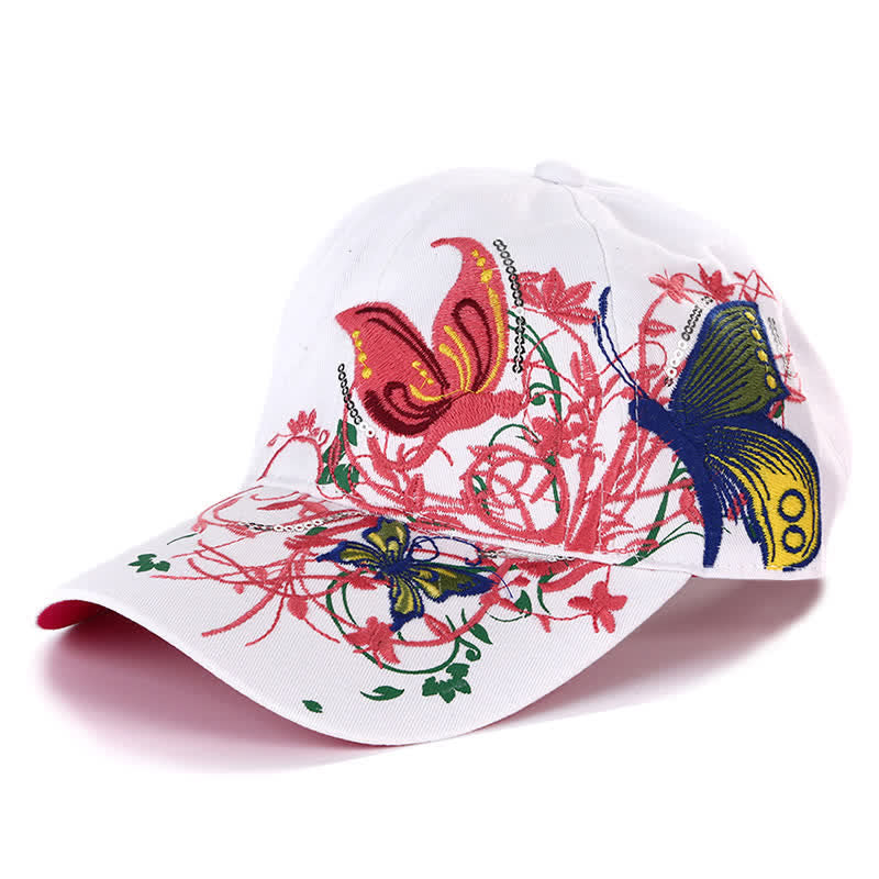 Butterfly Embroidery Floral Adjustable Baseball Cap - White - Adjustable (About 21 5/8"-22 7/8") - image 4