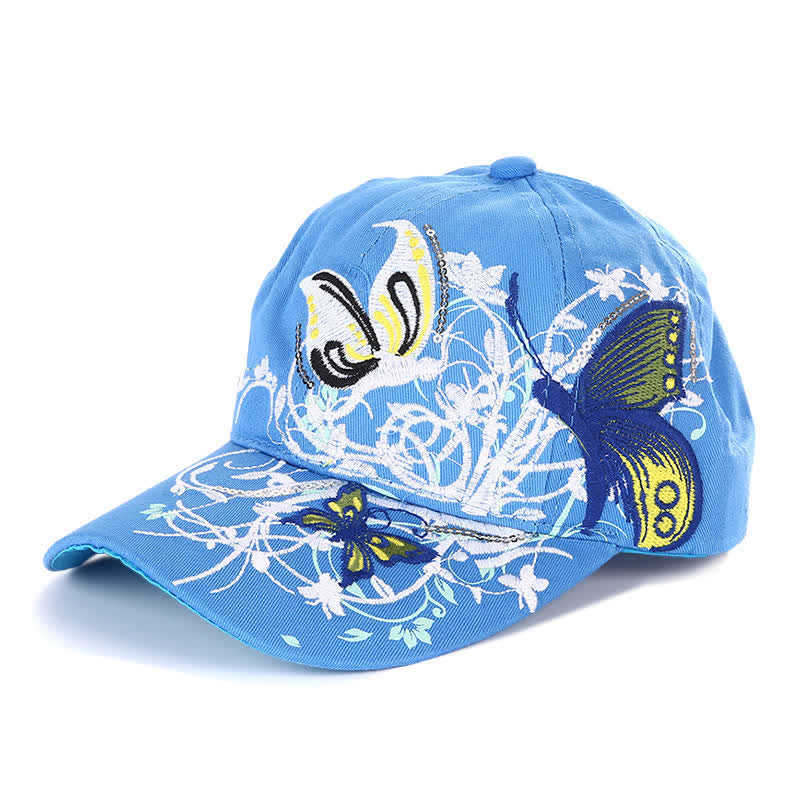 Butterfly Embroidery Floral Adjustable Baseball Cap - Blue - Adjustable (About 21 5/8"-22 7/8") - image 3