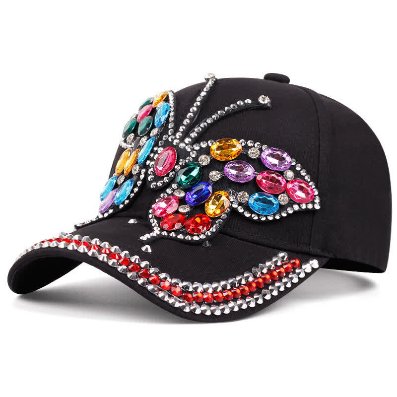 Sparkling Rhinestone Butterfly Adjustable Baseball Cap - Black - Adjustable (About 21 5/8"-22 7/8") - image 1