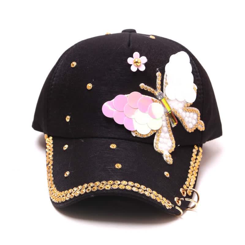 Pink Bling Sequin Butterfly Adjustable Baseball Cap - image 2
