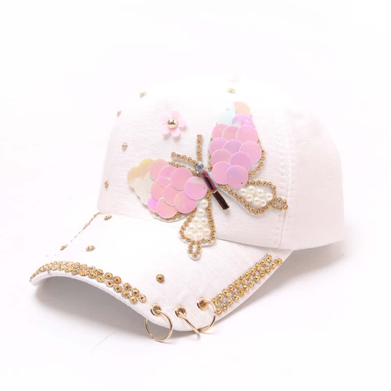 Pink Bling Sequin Butterfly Adjustable Baseball Cap - White - Adjustable (About 21 5/8"-22 7/8") - image 6