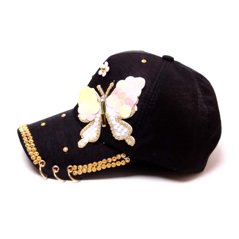 Pink Bling Sequin Butterfly Adjustable Baseball Cap - image 4