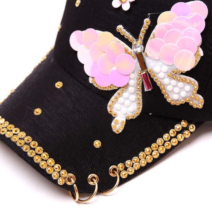 Pink Bling Sequin Butterfly Adjustable Baseball Cap - image 3