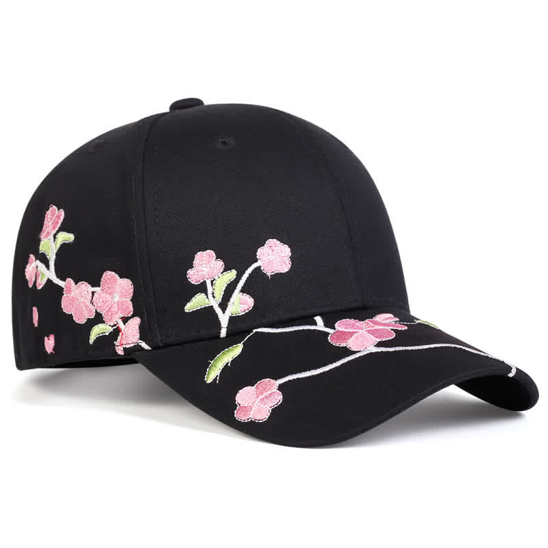Pink Side Face Embroidery Floral Adjustable Baseball Cap - Black - Adjustable (About 21 5/8"-22 7/8") - image 1