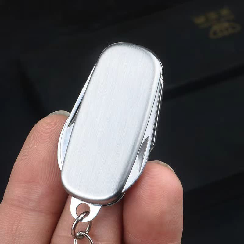 Silver Compact Folding Knife Keychain With Bottle Opener - image 7