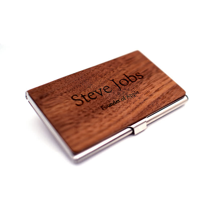 Custom Engraved Name Business Wooden Card Case - Almond / Silver - image 9