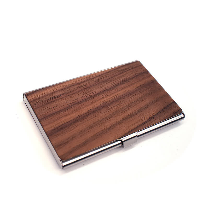 Custom Engraved Name Business Wooden Card Case - Black Walnut / Silver - image 3