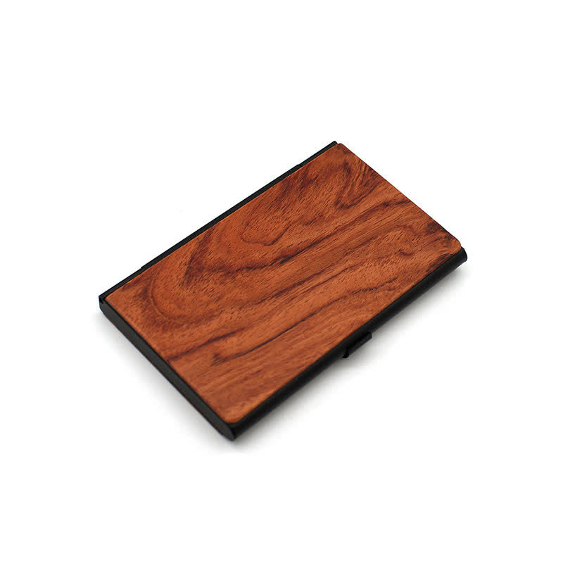 Custom Engraved Name Business Wooden Card Case - Almond / Black - image 12