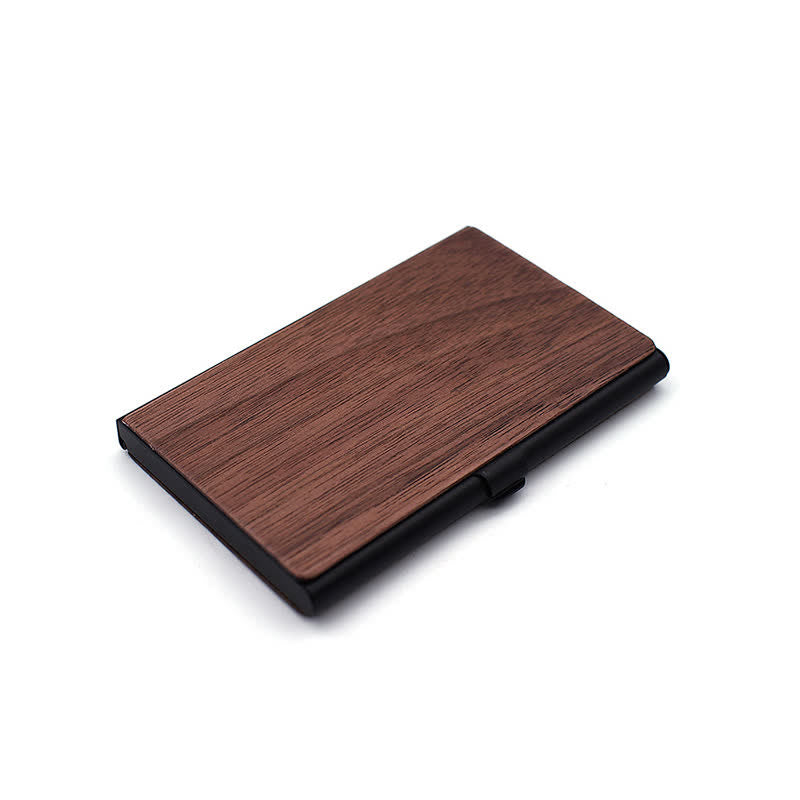 Custom Engraved Name Business Wooden Card Case - Black Walnut / Black - image 11