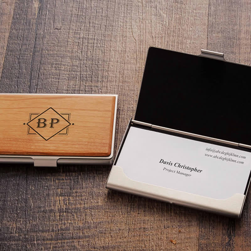 Custom Engraved Name Business Wooden Card Case - image 1