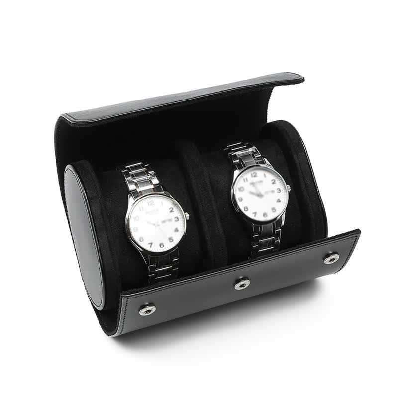 Custom Initials Travel Leather Roll Watch Case - 2-Position - Black - image 10