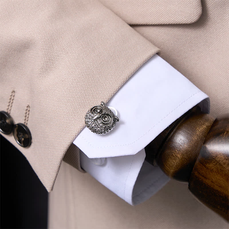 Men's 1 Pair Cute Owl Head Silver-Tone Cufflinks - image 1