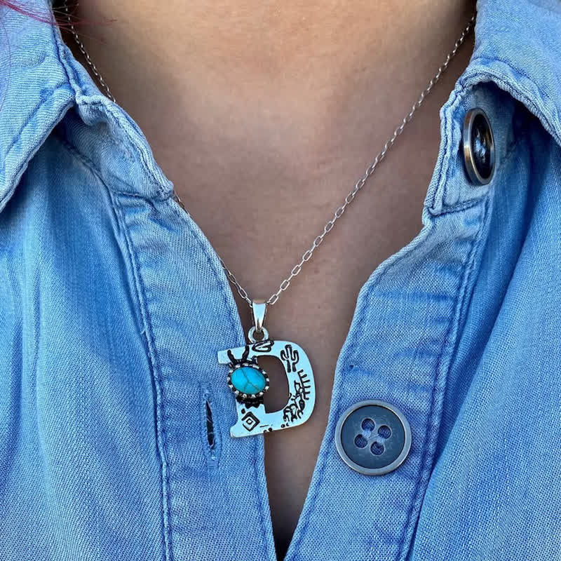 Retro Turquoise Unisex Letter Metal Necklace - image 1