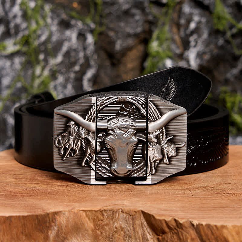 Men's DIY Silver Domineering Bull Leather Belt with Hidden Lighter - Longhorn Bull - Black Embossed Eagle Belt - 42 - image 3