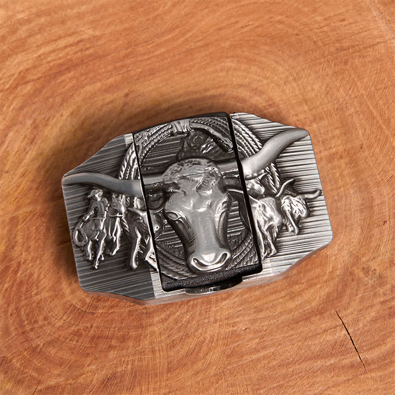Men's DIY Silver Domineering Bull Leather Belt with Hidden Lighter - image 4