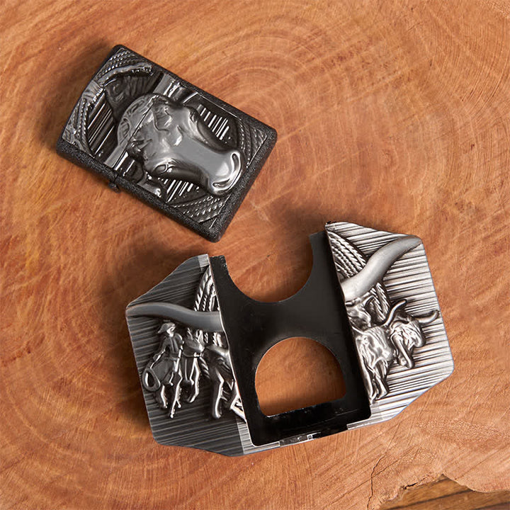 Men's DIY Silver Domineering Bull Leather Belt with Hidden Lighter - image 6