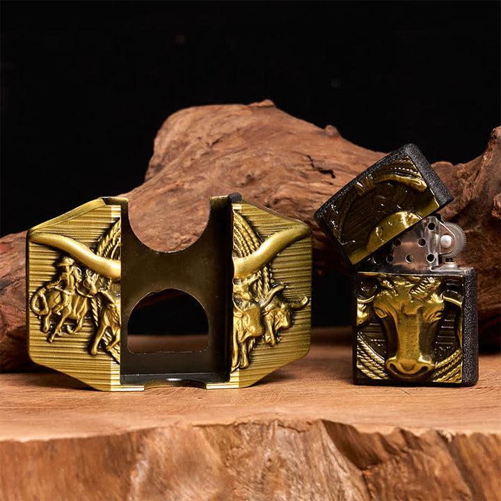 Men's DIY Golden Domineering Bull Leather Belt with Hidden Lighter - image 1