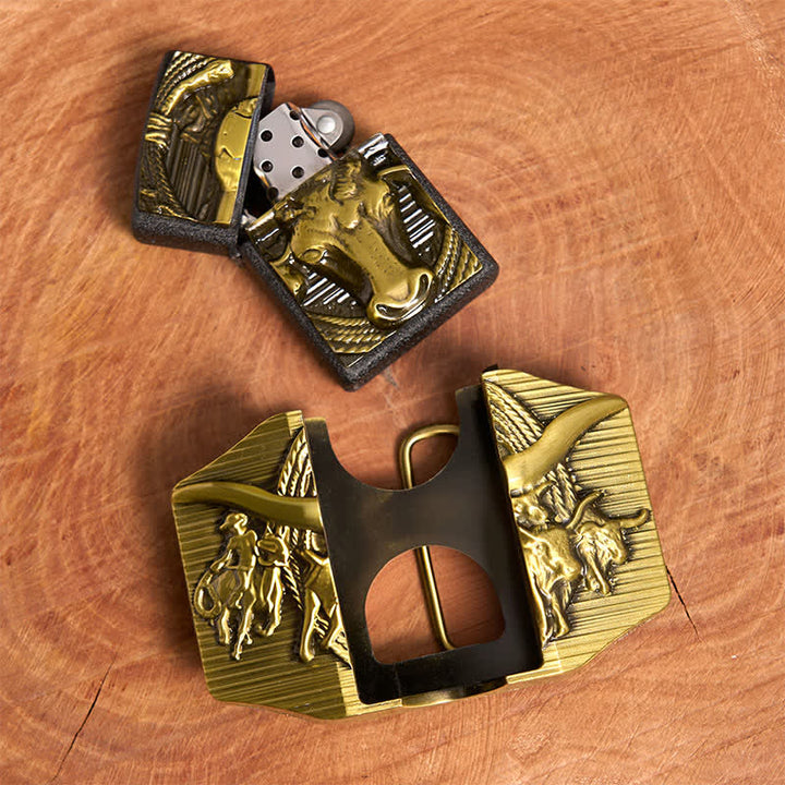 Men's DIY Golden Domineering Bull Leather Belt with Hidden Lighter - image 4