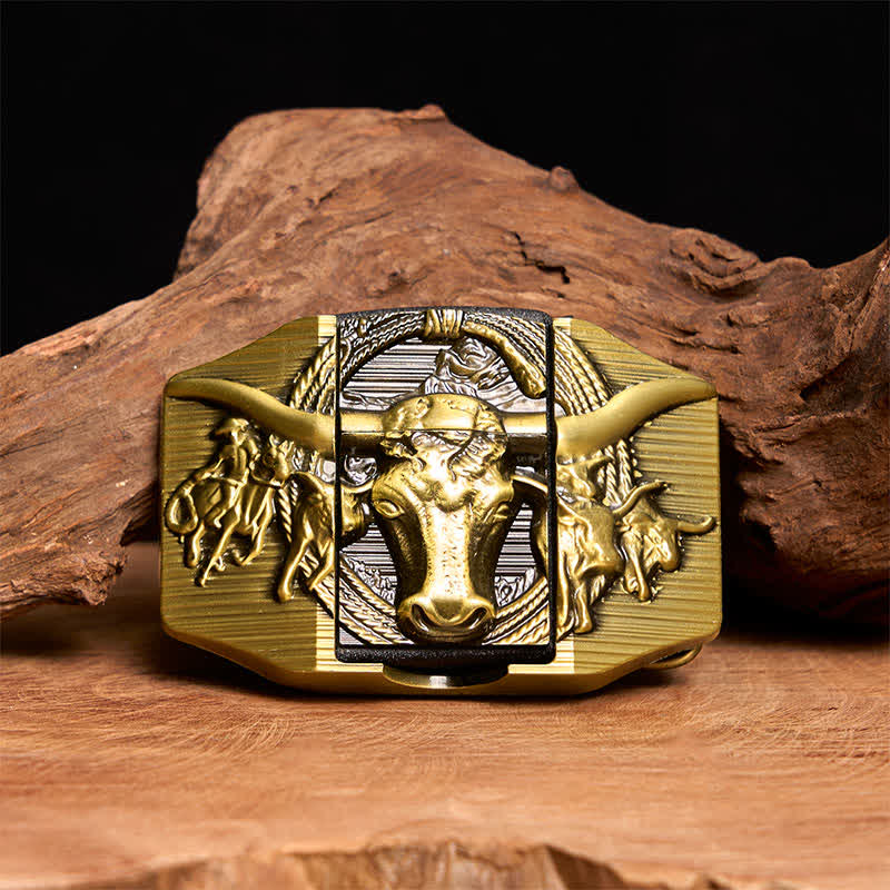 Men's DIY Golden Domineering Bull Leather Belt with Hidden Lighter - Longhorn Bull - Without Belt - Not Included Belt - image 0